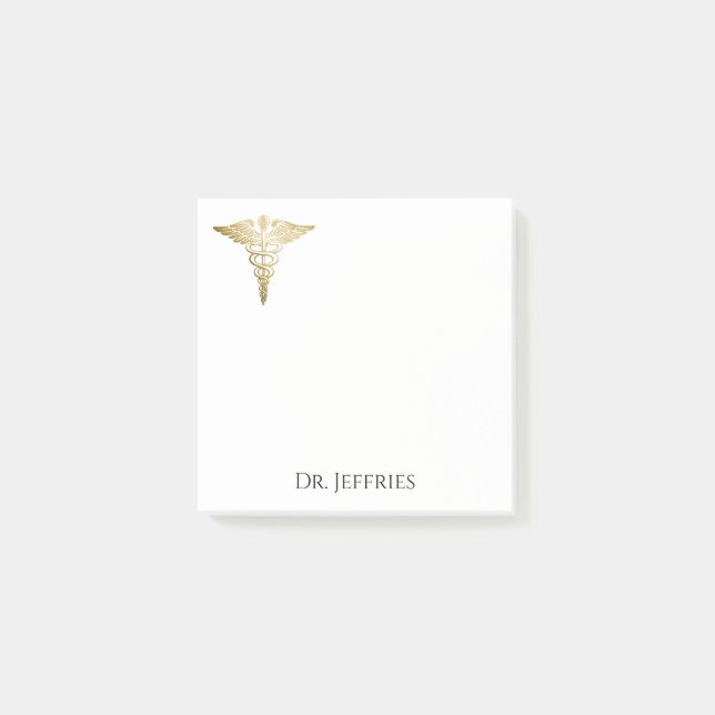 Elegant Gold Caduceus Doctor Monogram Name 3x3 Post-it Notes (Front)