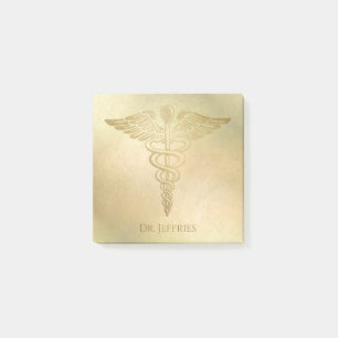 Elegant Gold Caduceus Doctor Monogram Name 3x3 Post-it Notes