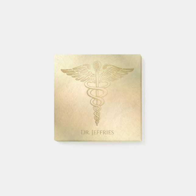 Elegant Gold Caduceus Doctor Monogram Name 3x3 Post-it Notes (Front)