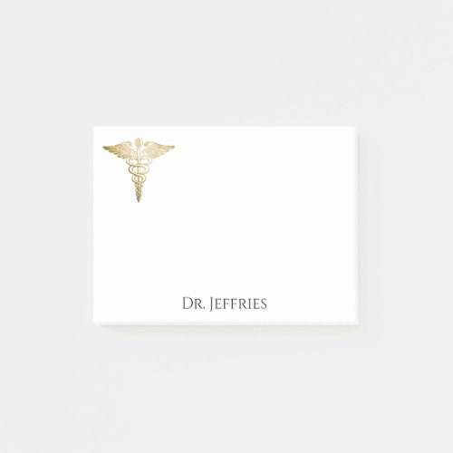 Elegant Gold Caduceus Doctor Monogram Name 4x3 Post_it Notes