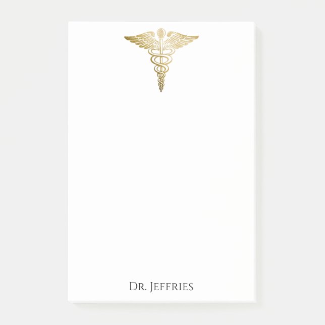 Elegant Gold Caduceus Doctor Monogram Name 4x6 Post-it Notes (Front)