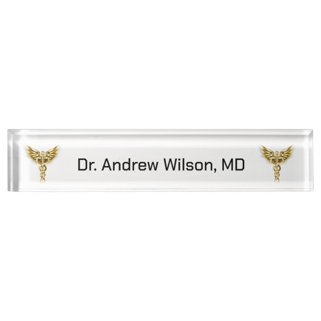 Elegant Gold Caduceus Medical Doctor  Desk Name Plate (Front)