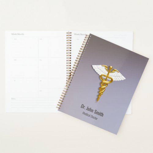 Elegant Gold Caduceus White Wings Medical Planner