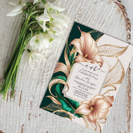 Elegant Gold Calla Lily Wedding | Green & Ivory Invitation