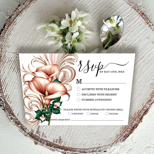 Elegant Gold Calla Lily Wedding | Green & Ivory RSVP Card (Creator Uploaded)