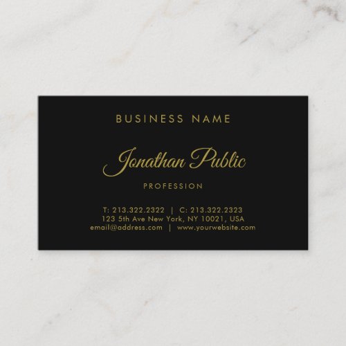 Elegant Gold Calligraphed Script Professional Business Card
