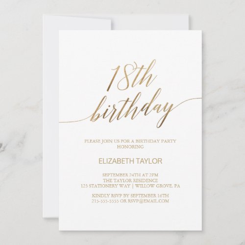 Elegant Gold Calligraphy 18th Birthday