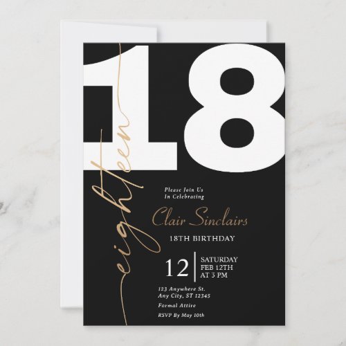 Elegant Gold Calligraphy 18th Birthday Party Invit