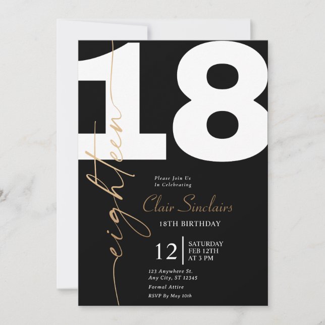 Elegant Gold Calligraphy 18th Birthday Party Invit Invitation (Front)