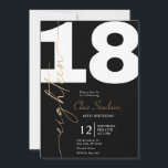 Elegant Gold Calligraphy 18th Birthday Party Invit Invitation<br><div class="desc">This elegant gold calligraphy 18th birthday invitation is perfect for a simple birthday party. The black design features a minimalist card decorated with romantic and whimsical gold typography.</div>