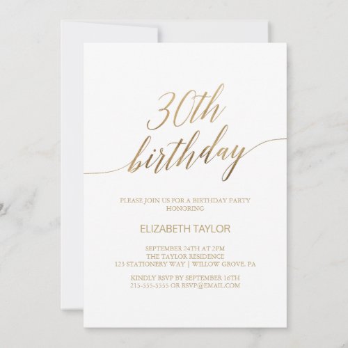 Elegant Gold Calligraphy 30th Birthday Invitation