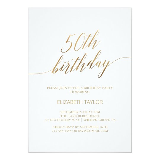 Elegant Gold Calligraphy 50th Birthday Invitation | Zazzle.com