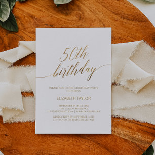 Elegant Gold Calligraphy 50th Birthday Invitation