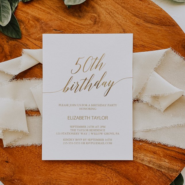 Elegant Gold Calligraphy 50th Birthday Invitation (Creator Uploaded)