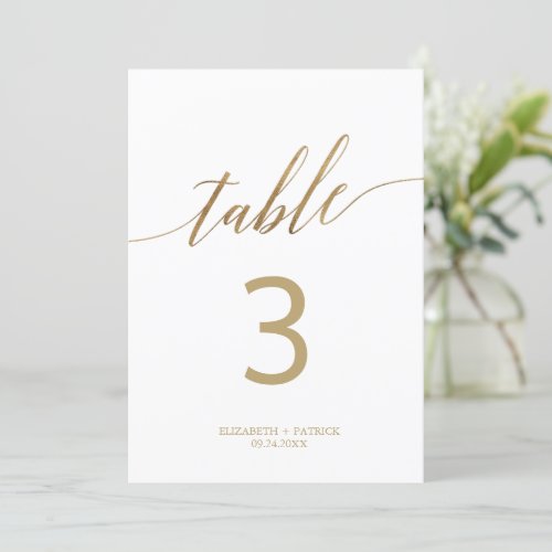 Elegant Gold Calligraphy 5x7 Table Number