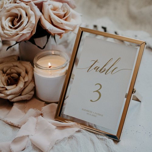 Elegant Gold Calligraphy 5x7 Wedding Table Number