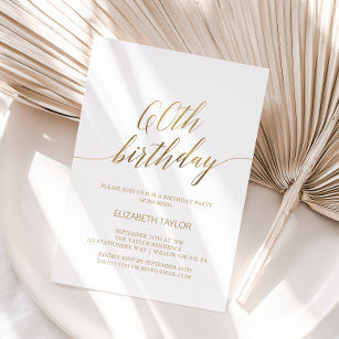 Elegant Gold Calligraphy 60th Birthday Invitation