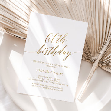 Elegant Gold Calligraphy 60th Birthday Invitation