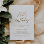 Elegant Gold Calligraphy 70th Birthday Invitation<br><div class="desc">This elegant gold calligraphy 70th birthday invitation is perfect for a simple birthday party. The neutral design features a minimalist card decorated with romantic and whimsical faux gold foil typography. Please Note: This design does not feature real gold foil. It is a high quality graphic made to look like gold...</div>