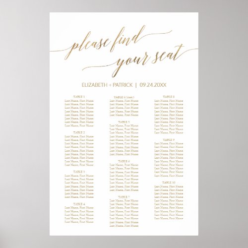 Elegant Gold Calligraphy 90 Guest Seating Chart