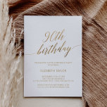 Elegant Gold Calligraphy 90th Birthday Invitation<br><div class="desc">This elegant gold calligraphy 90th birthday invitation is perfect for a simple birthday party. The neutral design features a minimalist card decorated with romantic and whimsical faux gold foil typography. Please Note: This design does not feature real gold foil. It is a high quality graphic made to look like gold...</div>