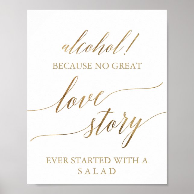 Elegant Gold Calligraphy Alcohol Love Story Sign (Front)