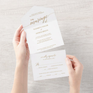 Elegant Gold Calligraphy Au Mariage De All In One Invitation