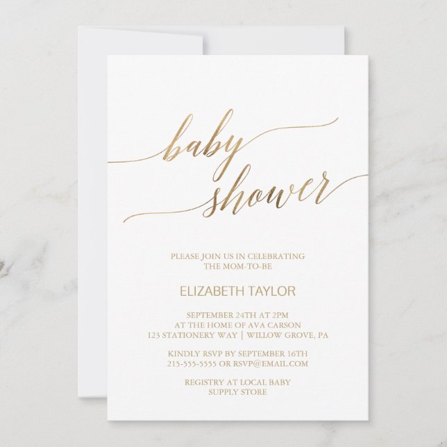 Elegant Gold Calligraphy Baby Shower Invitation (Front)