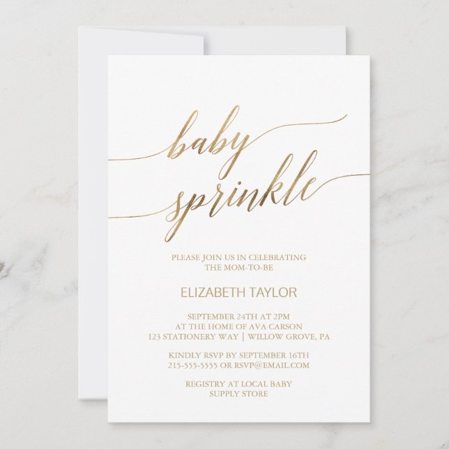 Elegant Gold Calligraphy Baby Sprinkle Invitation (Front)