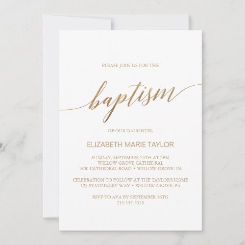 Elegant Gold Calligraphy Baptism Invitation