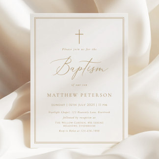 Elegant Gold Calligraphy Baptism Invitation