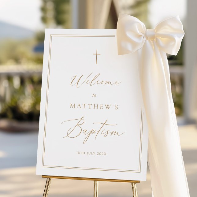 Elegant Gold Calligraphy Baptism Welcome Sign (Creator Uploaded)