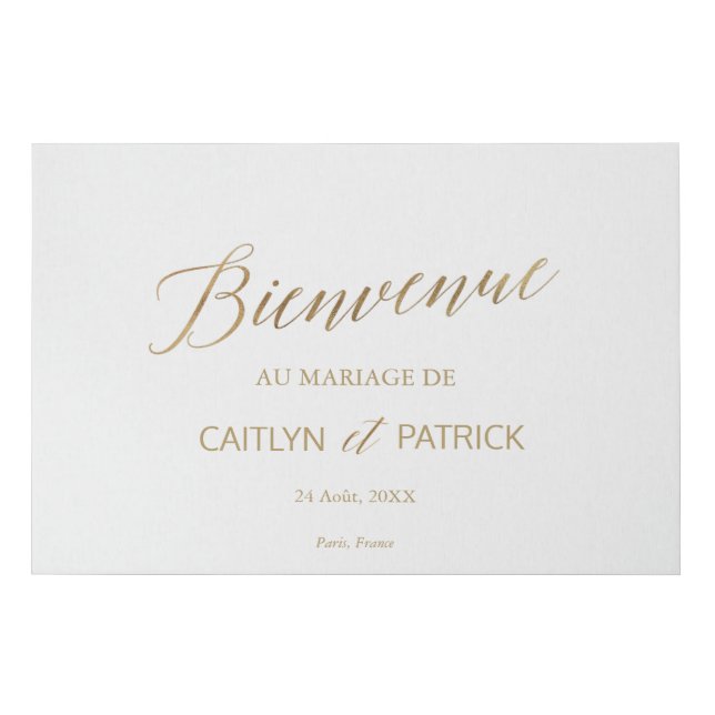 Elegant Gold Calligraphy Bienvenue Faux Canvas Print (Front)