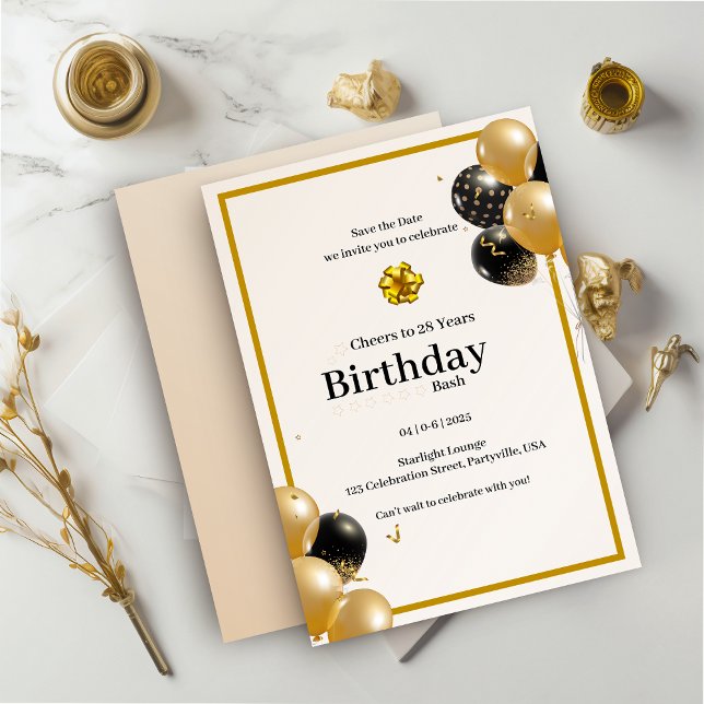 Elegant Gold Calligraphy Birthday  Invitation (Creator Uploaded)