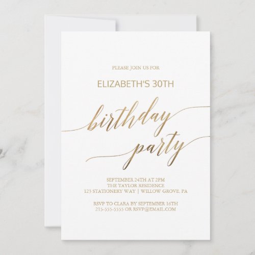 Elegant Gold Calligraphy Birthday Party Invitation