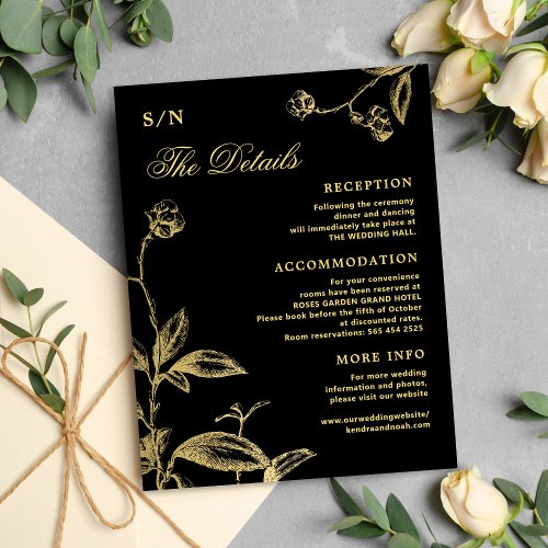 Elegant gold calligraphy black wedding details enclosure card