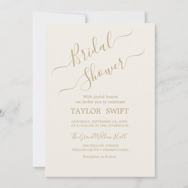Elegant Gold Calligraphy Bridal Shower Invitation (Front)