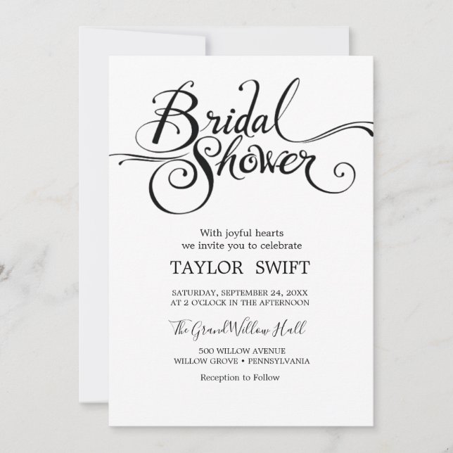 Elegant Gold Calligraphy Bridal Shower Invitation (Front)