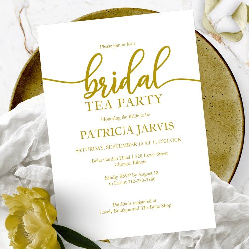 Elegant Gold Calligraphy Bridal Tea Party Invitation