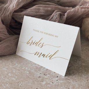Elegant Gold Calligraphy Bridesmaid Letterpress Thank You Card