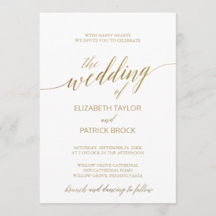 Elegant Gold Calligraphy Brunch The Wedding Of Invitation