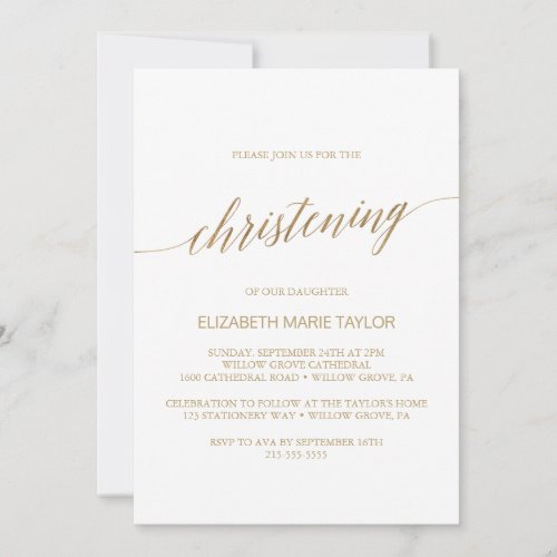 Elegant Gold Calligraphy Christening Invitation