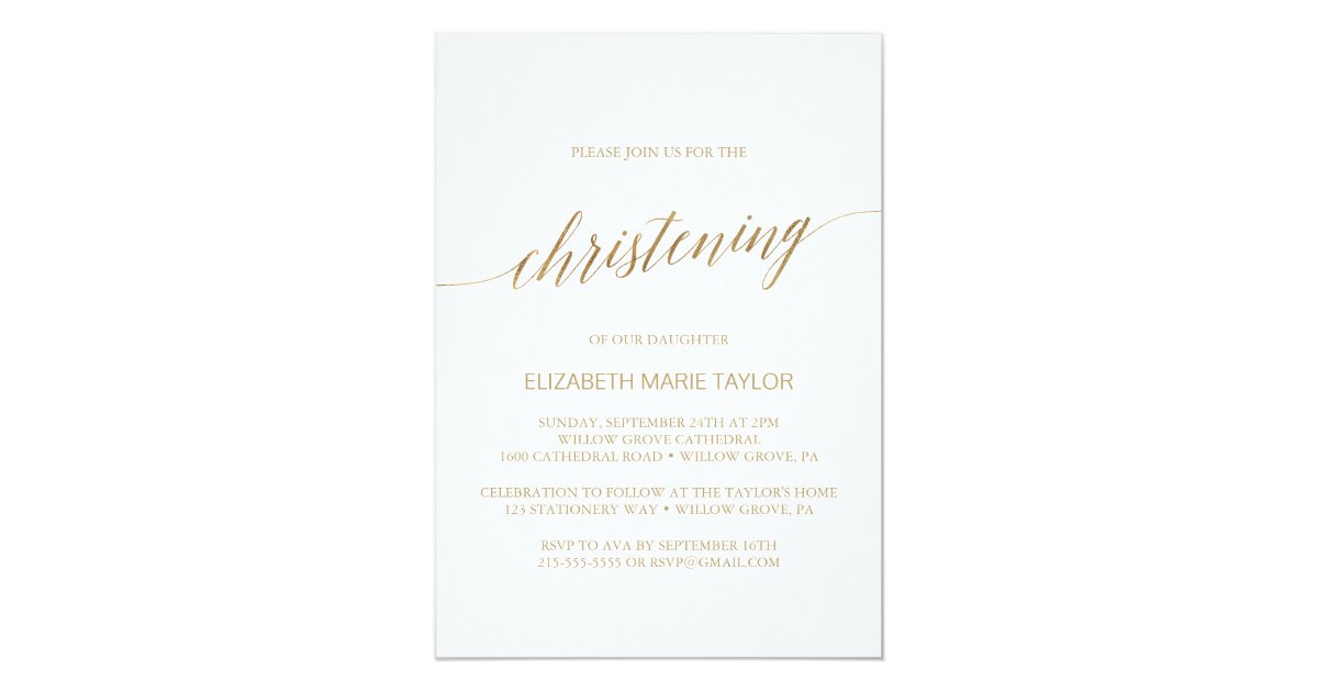 Elegant Gold Calligraphy Christening Invitation | Zazzle.com