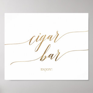 Elegant Gold Calligraphy Cigar Bar Horizontal Poster