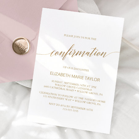 Elegant Gold Calligraphy Confirmation Invitation