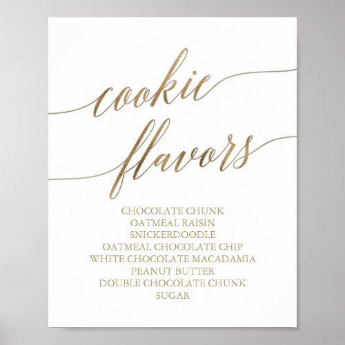 Elegant Gold Calligraphy Cookie Flavors Sign