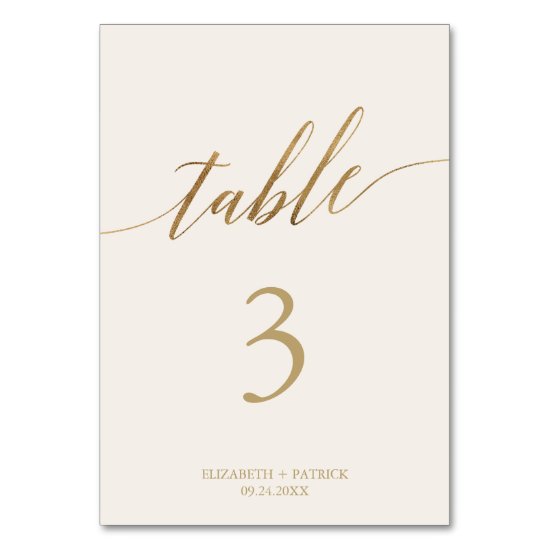 Elegant Gold Calligraphy Cream Table Number