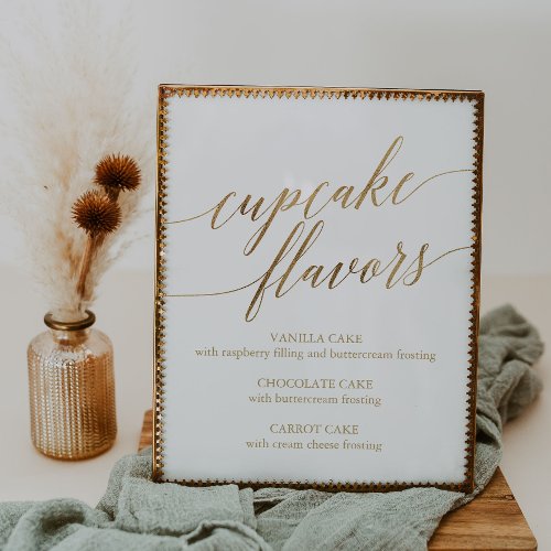 Elegant Gold Calligraphy Cupcake Flavors Sign