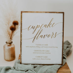 Elegant Gold Calligraphy Cupcake Flavours Sign