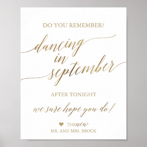 Elegant Gold Calligraphy Dancing In September Sign